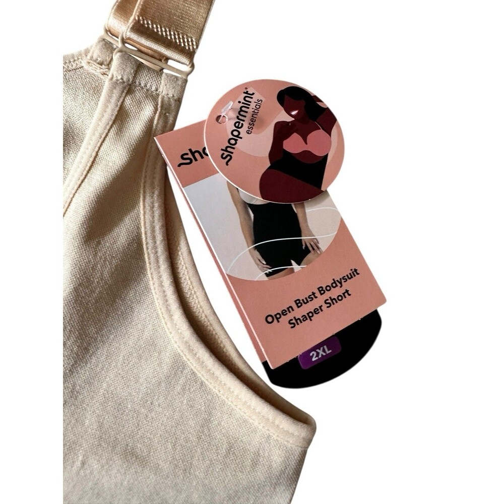 Shapermint Open Bust Bodysuit Shaper Short 2XL  Plus Nude Beige Shapewear 73005